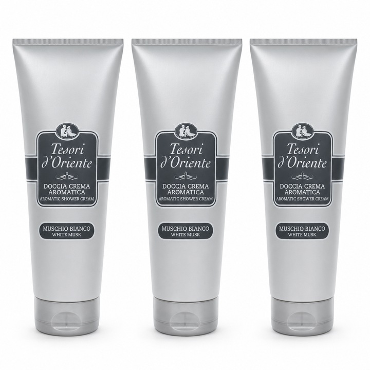 Set 3 x Tesori d’Oriente Muschio Bianco, crema de dus aromatica, White Musk, 250 ml/buc