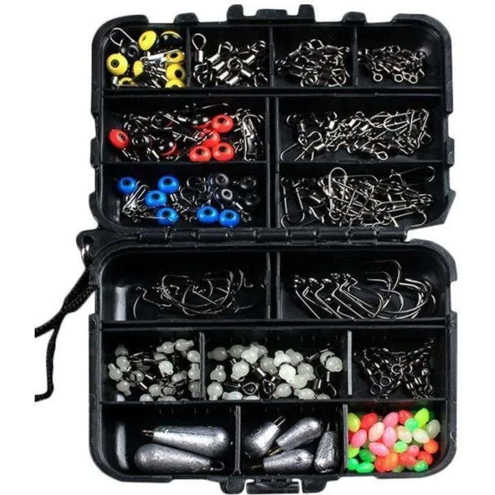 Set accesorii pescuit 177 piese, inox si ABS, multicolor, 9.5x12x3cm