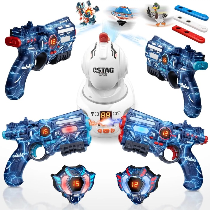 Pistol Laser Tag, Pistol de jucarie electronic, Infrarosu, Mini, Efecte sonore, Baterie cu litiu, Plastic ABS, 14+ ani, Albastru