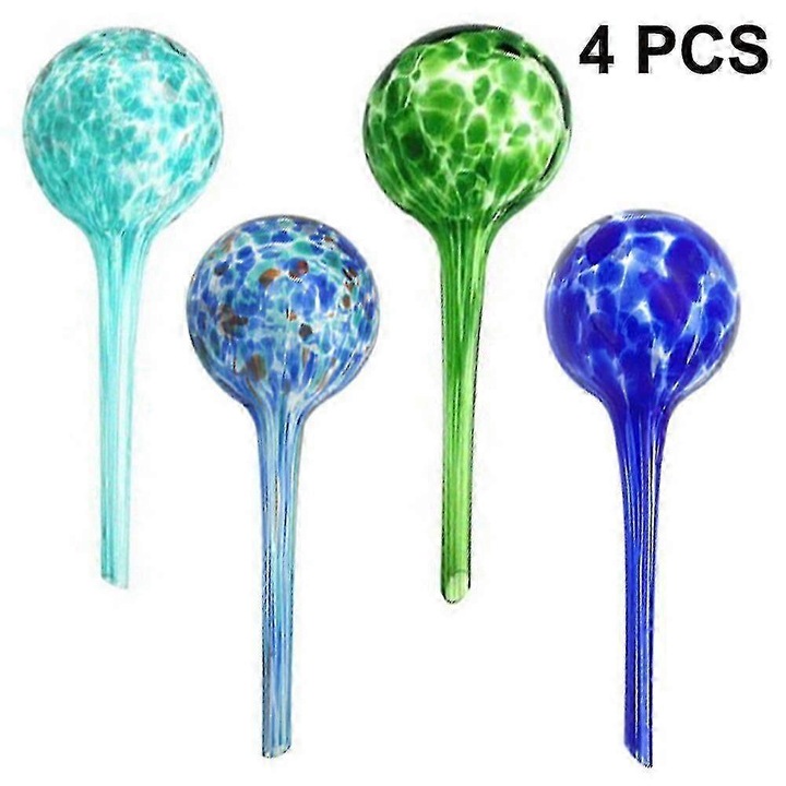 Set 6 bile de udare sticla multicolor 7.5x20cm pentru plante