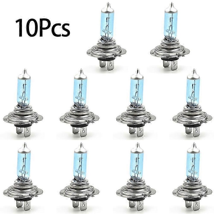Set 10 becuri auto H7 55W 6000K alb-albastru 1500 lumeni 12V