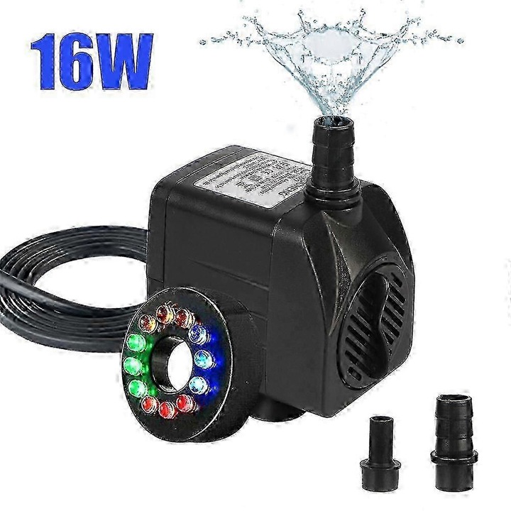 Pompa submersibila apa cu LED 12 lumini, negru, 1mx15W