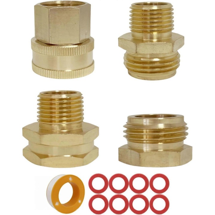 Set 4 conectori alama furtun gradina 3/4GHT x 1/2NPT multicolor