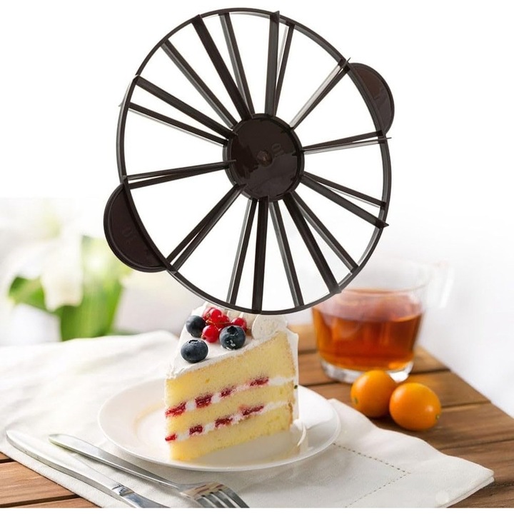 Separator pentru tort - Reglabil - Taie 10 sau 12 felii - Ideal pentru torturi rotunde si petreceri - Accesoriu de copt (Maro)