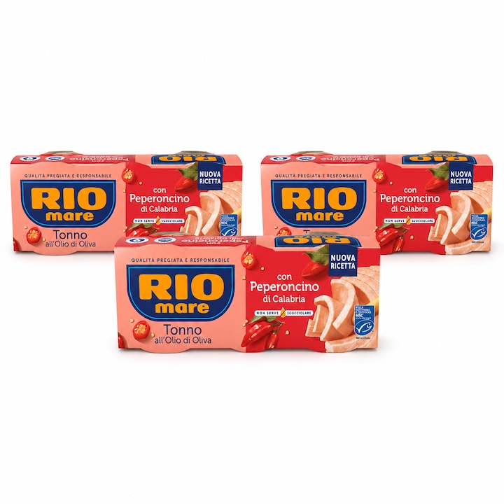 Set Rio Mare ton in ulei de masline cu ardei iute de Calabria, 3 x 195 g, total 585 g