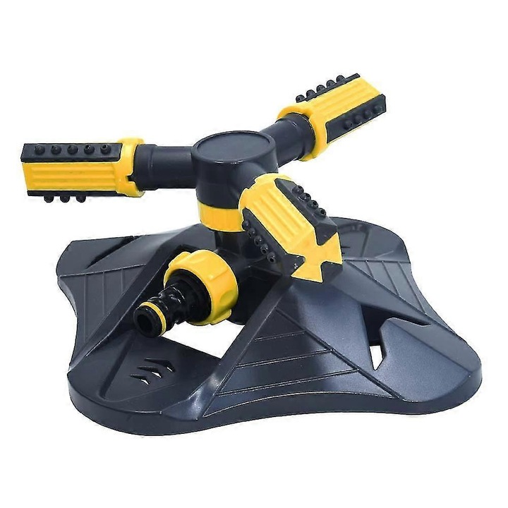 Aspersor rotativ gradina 360°, 3 brate reglabile, galben, 8-10m