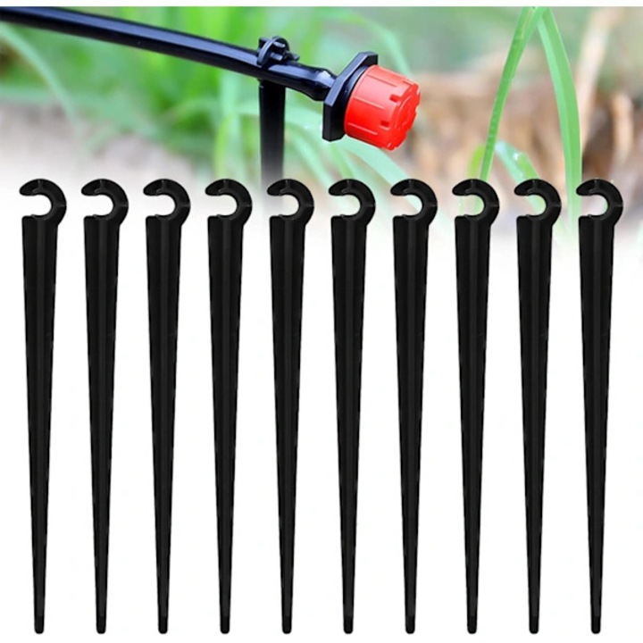 100 db öntözőtömlő tartó, műanyag, 11cm, 4/7mm-es tömlőhöz