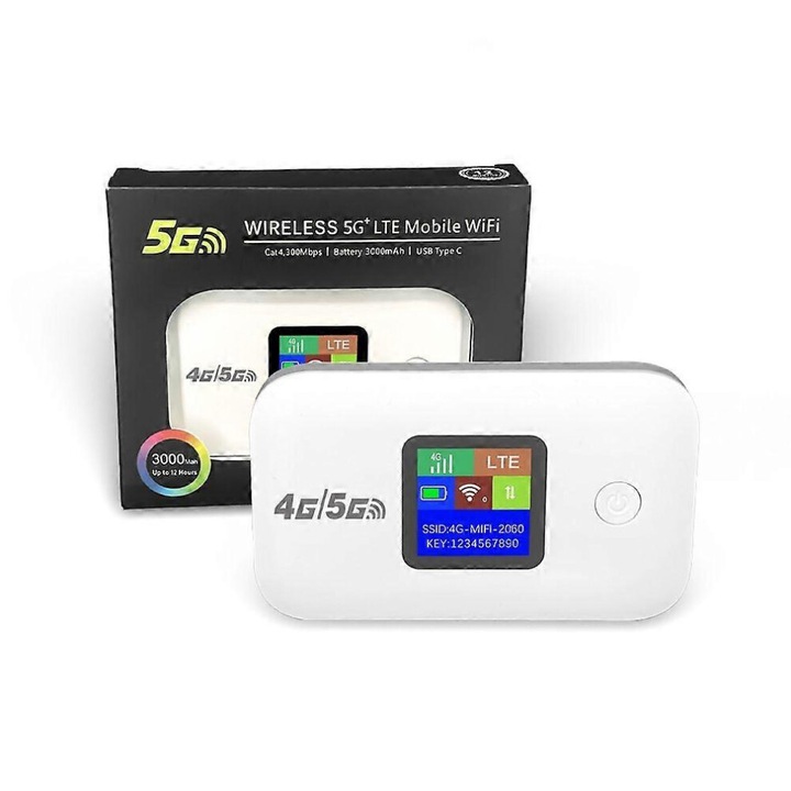 Hordozható 5G LTE vezeték nélküli router, 2400mAh akkumulátor, fekete, kompakt