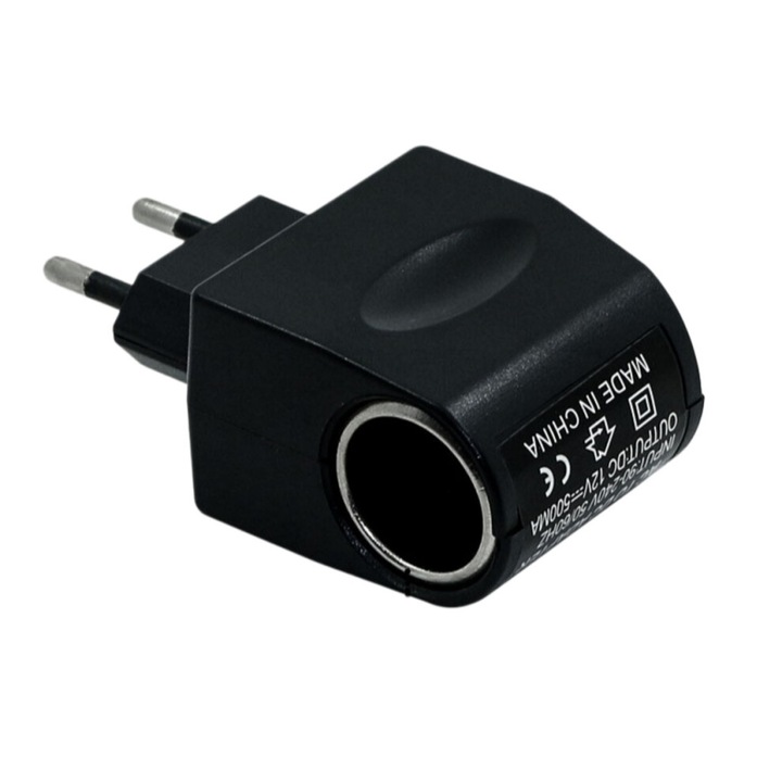 Adaptor convertor priza perete la bricheta auto 12V negru 90-240Vx12V 500mA