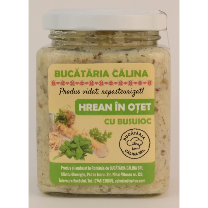 Hrean in otet cu busuioc, Gust intens si aroma proaspata, Borcan 200g