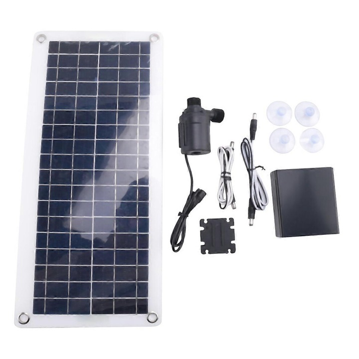 Set pompa de apa solara 50W 12V, 43x20cm, 7.7x4.2x6.5cm, pentru gradina piscina iaz acvariu