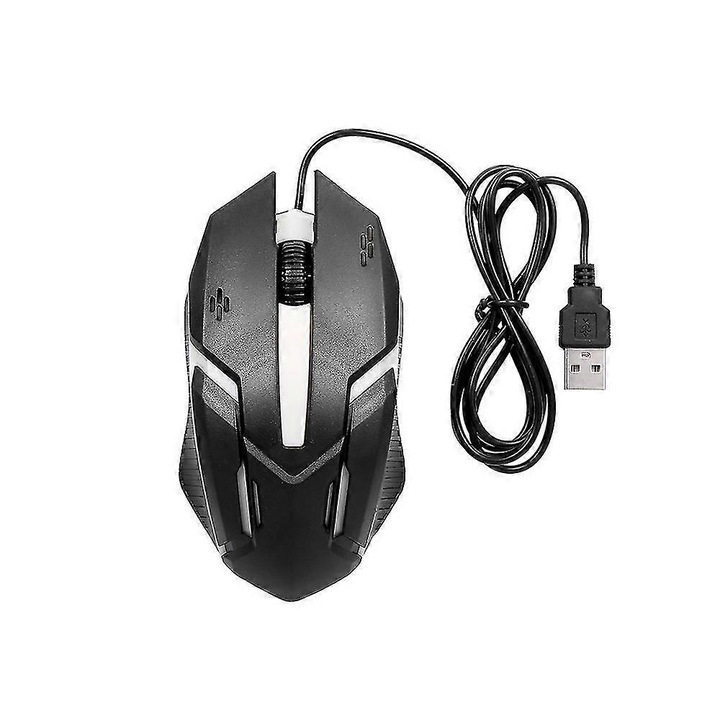 Vezetékes optikai egér, ergonomikus, színes világítás, fekete, 1200DPI