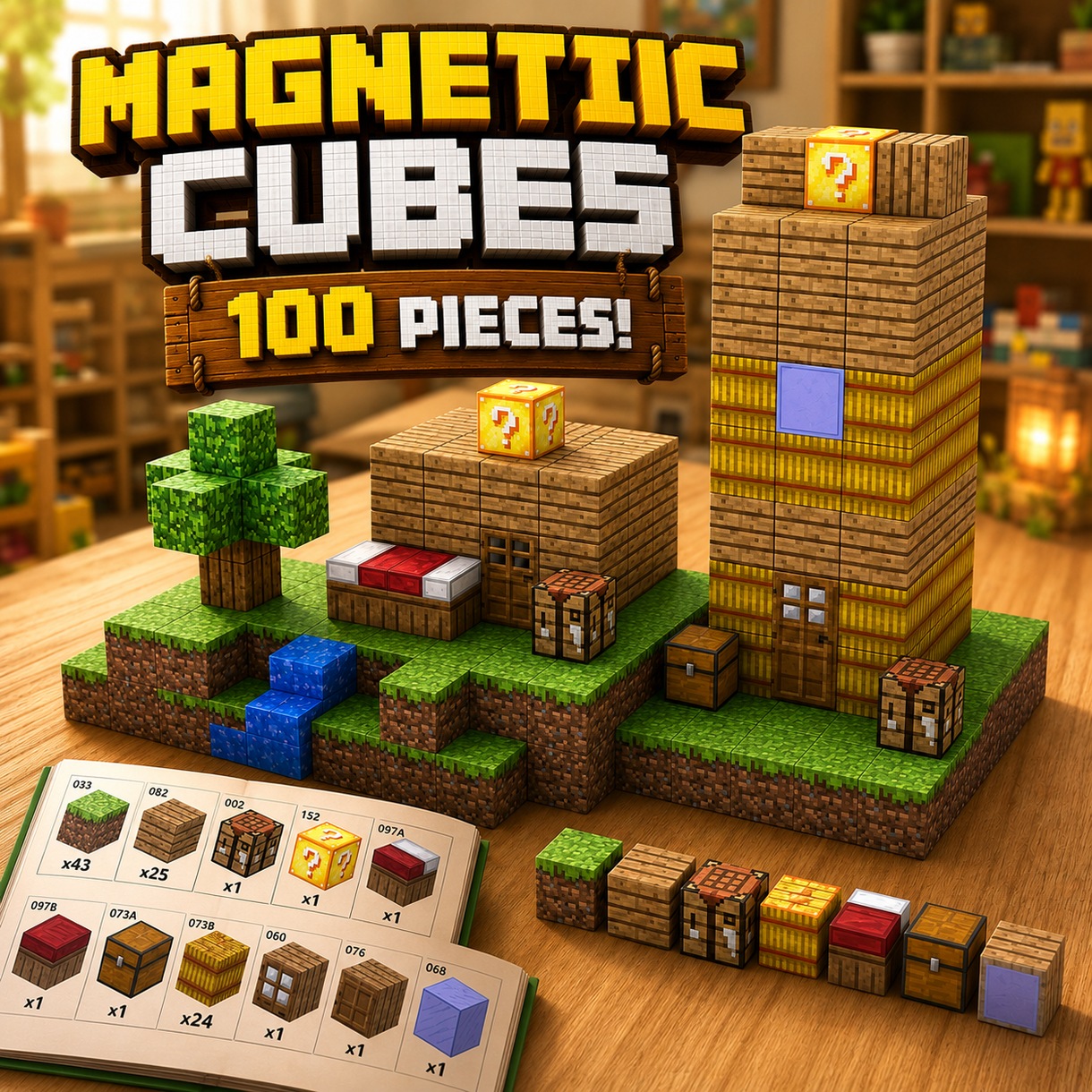 Set complet de cuburi magnetice LEWER, 100 de piese
