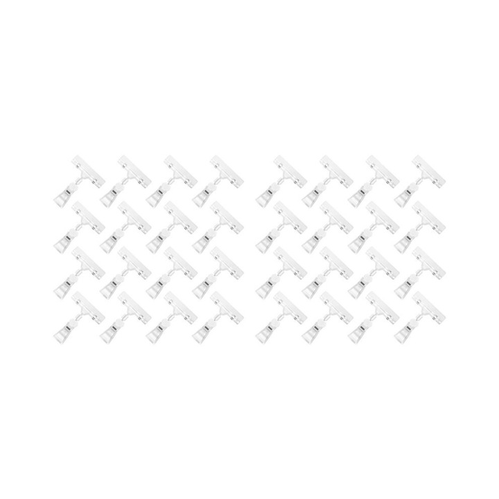 Комплект от 32 прозрачни щипки за дисплей, пластмасови, 10x7см, въртящи се