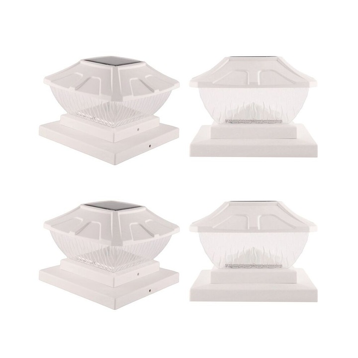 Set 4 Lampi Solare pentru Stalpi, 2 Moduri, Alb, IP65, 3.5x3.5-6x6 inch