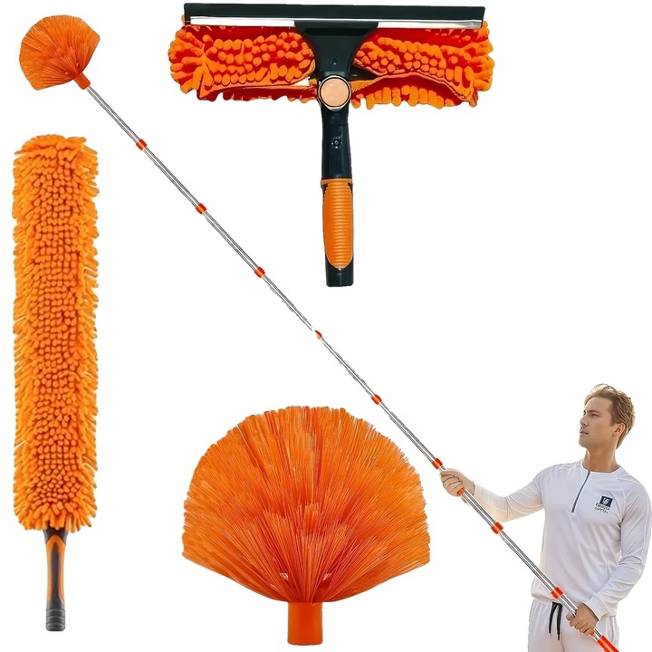 Perie de curatare, maner reglabil, cap extensibil, portocaliu