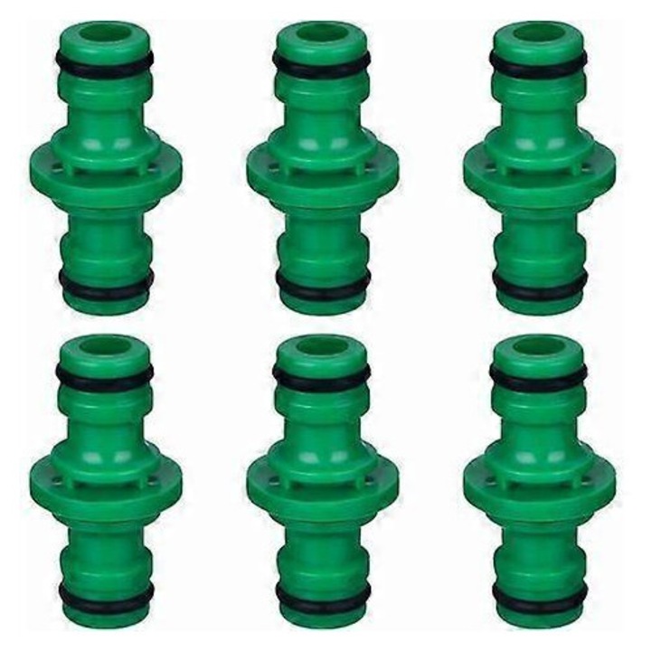 Kettős apa tömlőcsatlakozó, 6 darabos készlet, zöld, 50x16mm