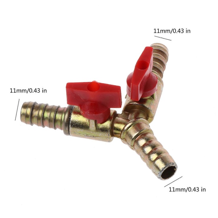 Robinet bila Y, 3 cai, zinc, rosu-auriu, 10mm