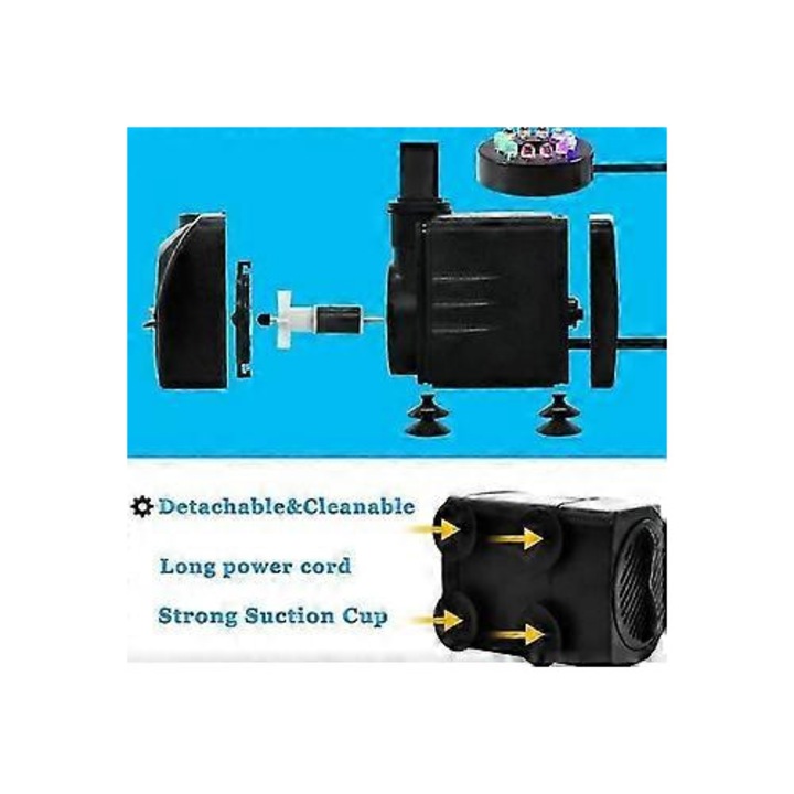 Потопяема мини помпа с LED, 1000L/h, 1.55m, многоцветна, 7x5x6cm