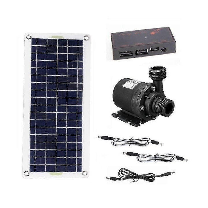 Комплект соларна водна помпа 50W, монокристален панел, черен, 43x20см