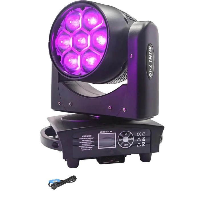 Színpadi világítóberendezés, LED RGBW 7x40W, állítható szög, kompakt, EU csatlakozó, 350W