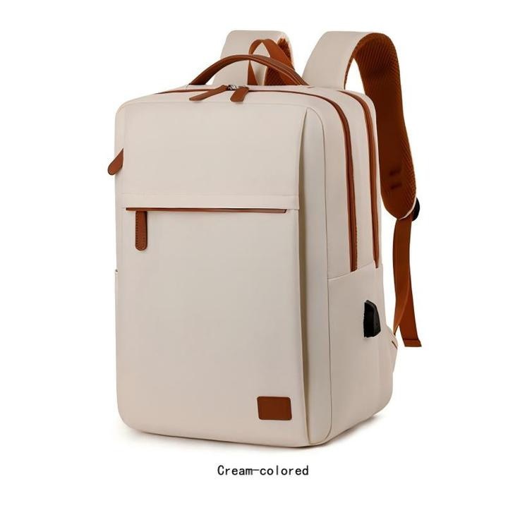 Rucsac de voiaj pentru laptop 15.6 inch, 41 x 30 x 16 cm, material Oxford rezistent la apa, port USB, compartiment laptop, buzunar haine umede, atasabil la troler-Off-white