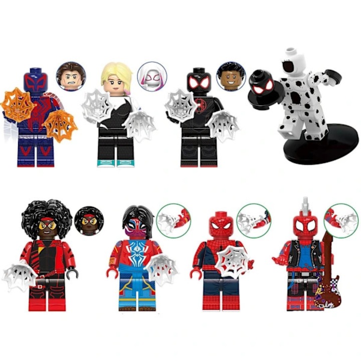 Set 8 figurine minifigurine Spider-man Miles Gwen, plastic ABS, multicolor, 8 piese