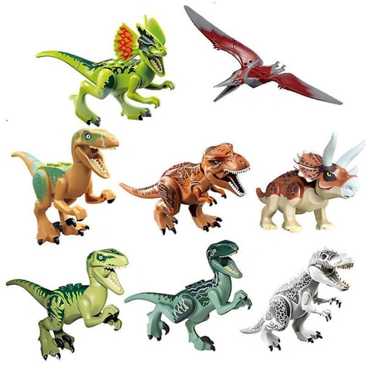 Комплект фигурки динозаври Jurassic, сглобяеми пластмасови минифигурки, играчка за сглобяване, многоцветни, височина прибл. 12 см, 8 бр