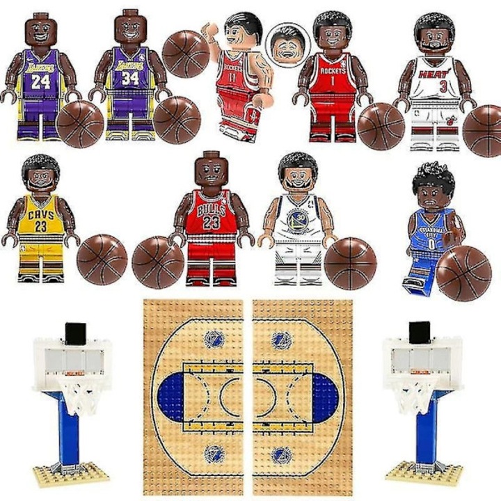 Комплект конструктор баскетбол NBA, от ABS, включва минифигурки и игрално поле с табла, Многоцветен, 1 комплект