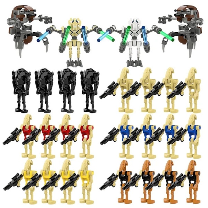 Комплект от 28 броя, минифигурки Star Wars Battle Droids, от ABS, сглобяеми, нетоксични, за колекция и игра, многоцветни, прибл. 4.5 см