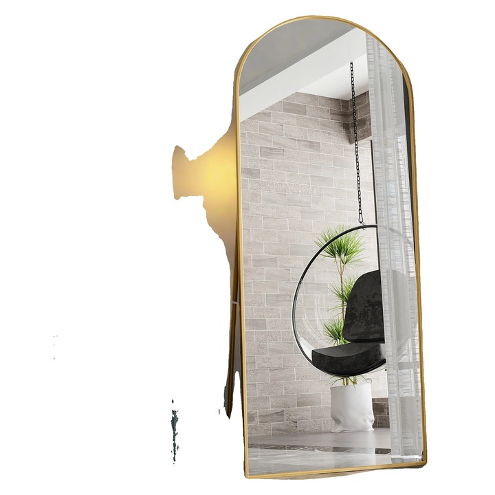 Oglinda cu rama metalica aurie, 180x80cm, simpla, eleganta, montare libera sau pe perete