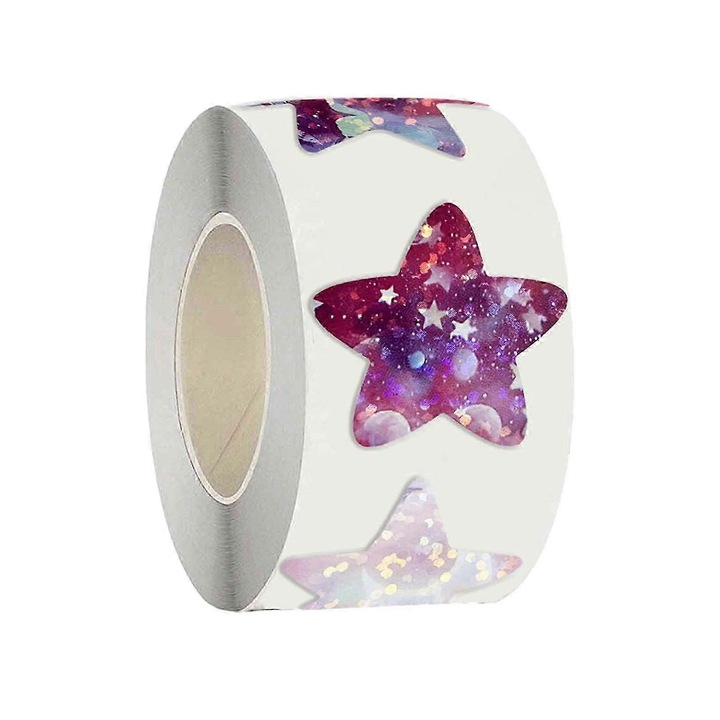 500 db öntapadós, többszínű csillag matrica készlet, 2.5cm átmérő, tekercs