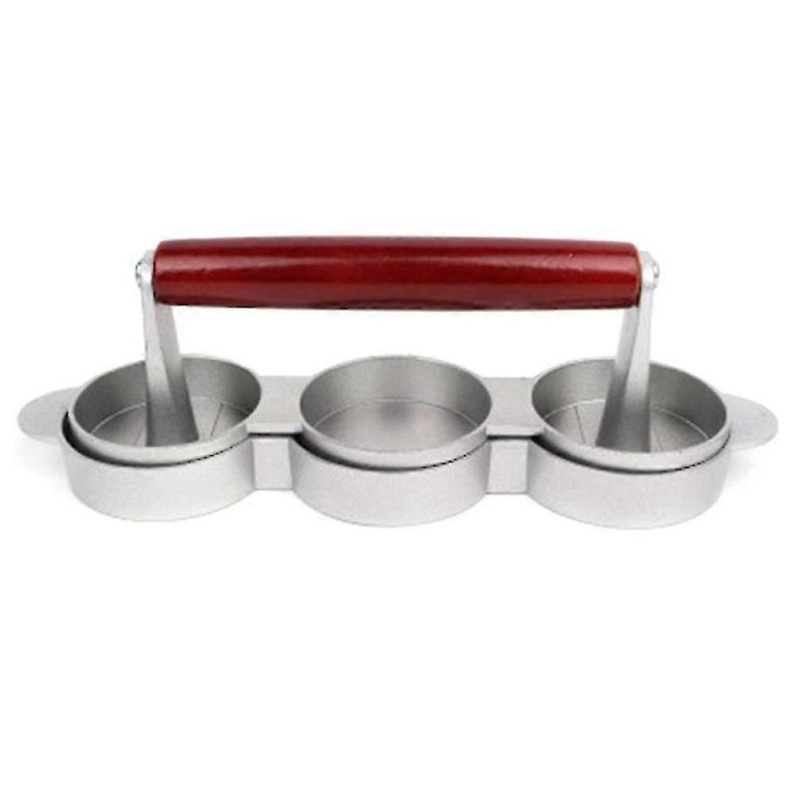 Presa mini burger, aluminiu si lemn, 24x6cm, argintiu