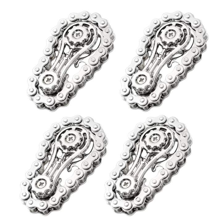 Prémium fém fidget spinner csomag, 4 db, kerékpárlánc modell, stresszoldó és dekompressziós, ezüst, 6 x 3.5 cm