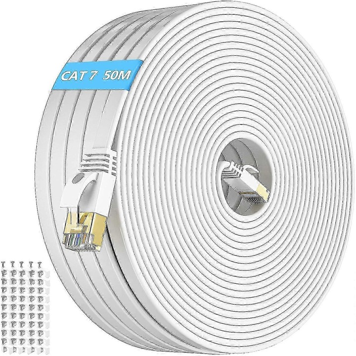 Cablu Ethernet plat 50m, FTP, alb, RJ45