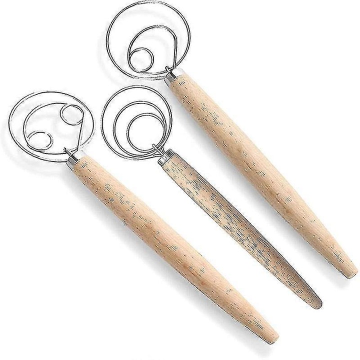 Set 3 mixere aluat, inox si lemn, 33x23cm, multicolor