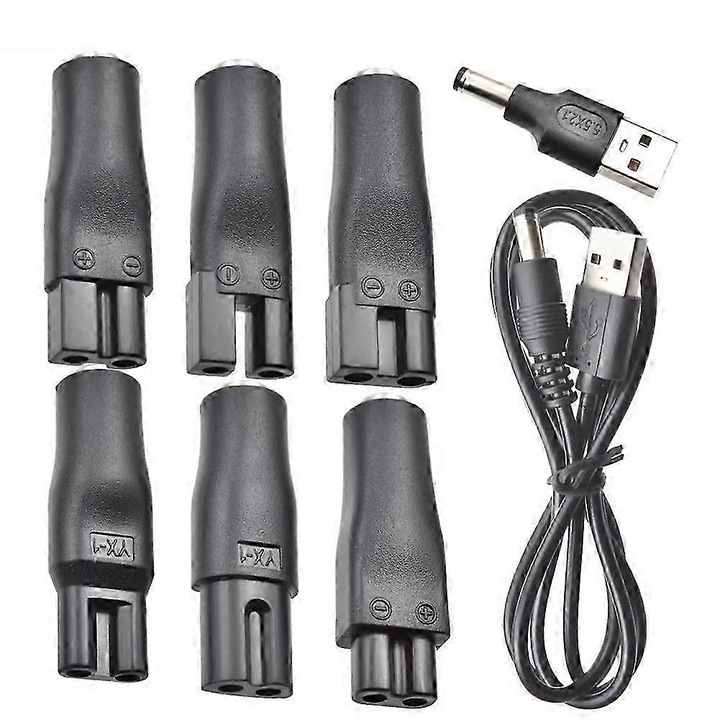 Set adaptoare incarcare 5V USB pentru aparate de tuns electrice, negru, 8 piese