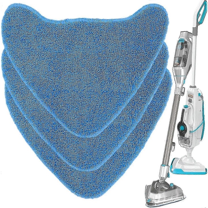 Подложки от микрофибър за парен моп, съвместими с Vax (S2/S3/S5/S6/S7 и др.), велкро закопчаване, миещи се и многократни, сини, комплект от 3 броя