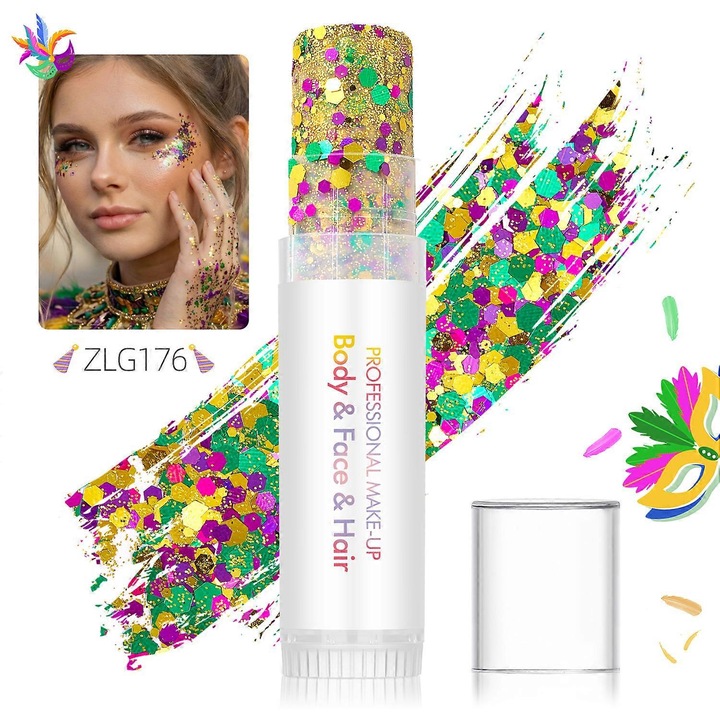 Glitter arcra és testre, vízálló, sokszínű, 15g