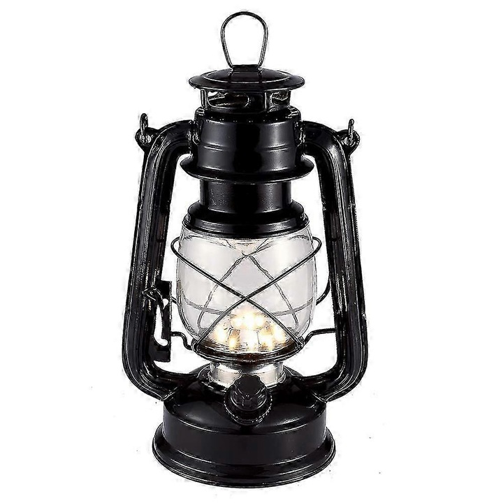 Kempinglámpa/lámpás elemes, 2 x D, fényerő-szabályozóval és LED-del, vintage stílusú, asztalra és akasztásra, fekete, 1 db