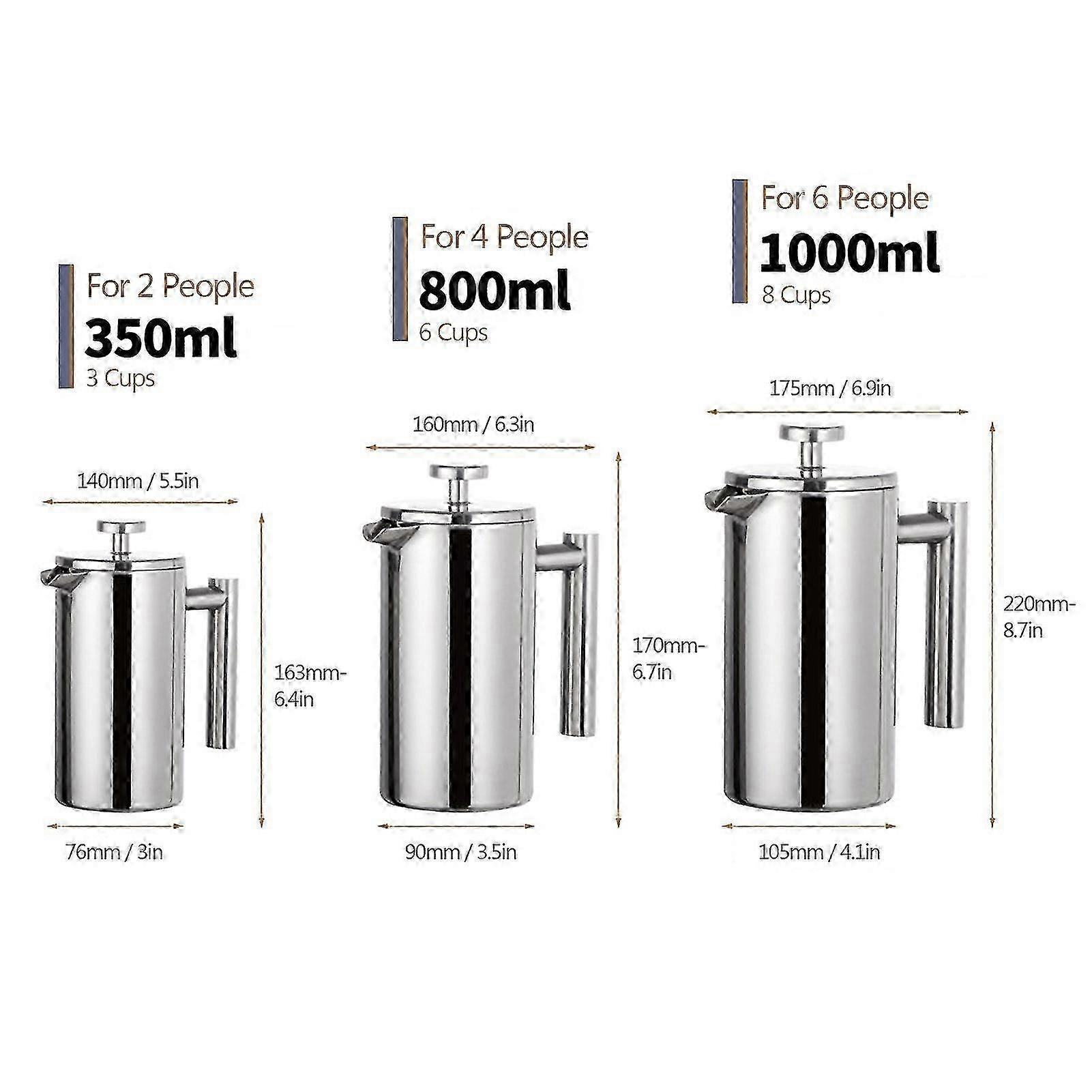 Cafetiera French press din otel inoxidabil izolata, 1000 ml, argintiu, K0255-0810-CDCJ55361