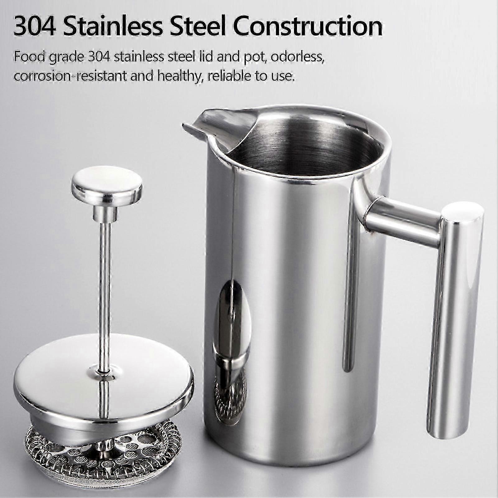Cafetiera French press din otel inoxidabil izolata, 1000 ml, argintiu, K0255-0810-CDCJ55361