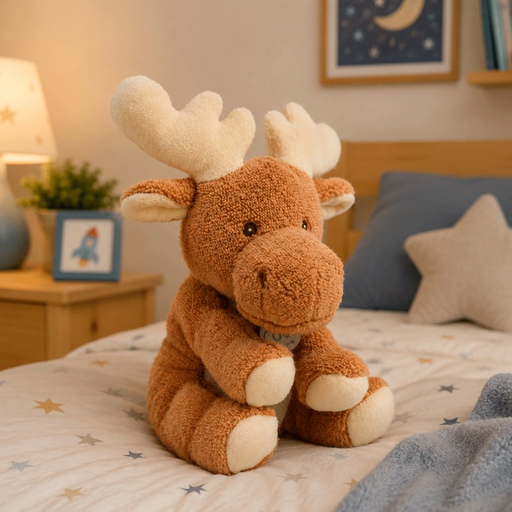 PriStyle® Rudolph plüss rénszarvas, organikus pamutból, puha és bolyhos játék babáknak és gyerekeknek, prémium bársonyos anyag, ideális ajándék születésnapra, keresztelőre és különleges alkalmakra