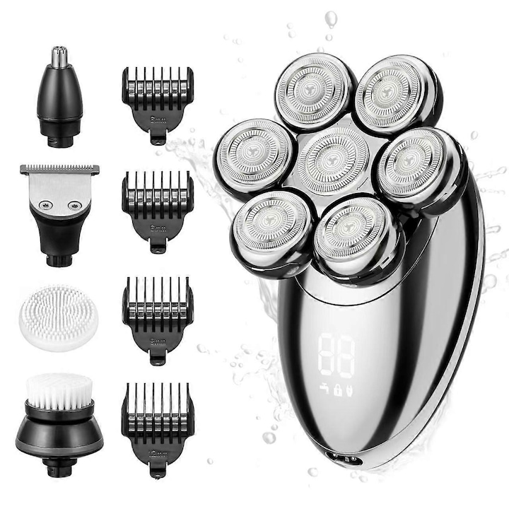 Aparat de ras electric multifunctional 5 in 1, capete detasabile, impermeabil, incarcare rapida, negru