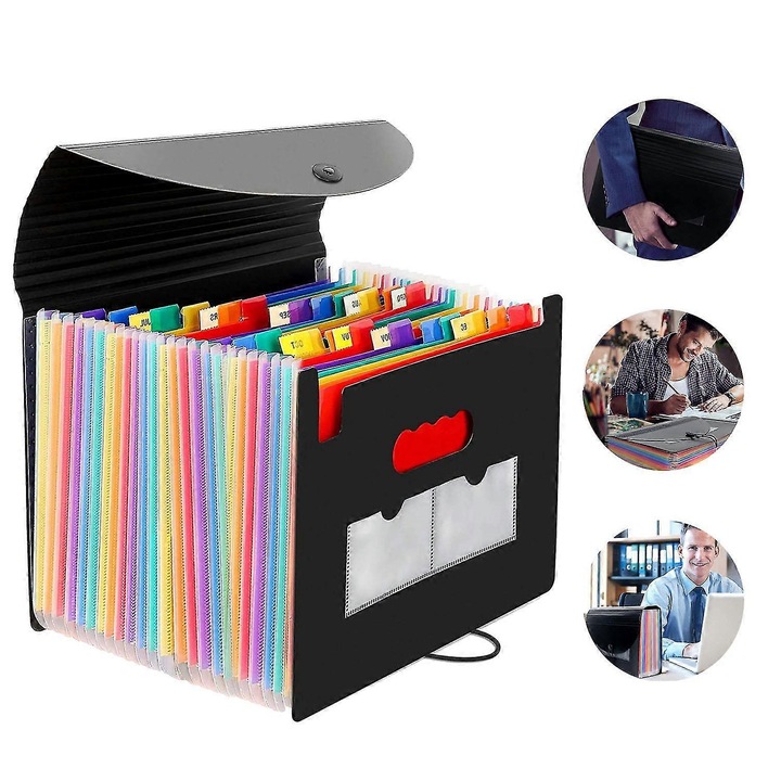 Dosar extensibil cu 24 buzunare colorate, organizator documente, multicolor, A4