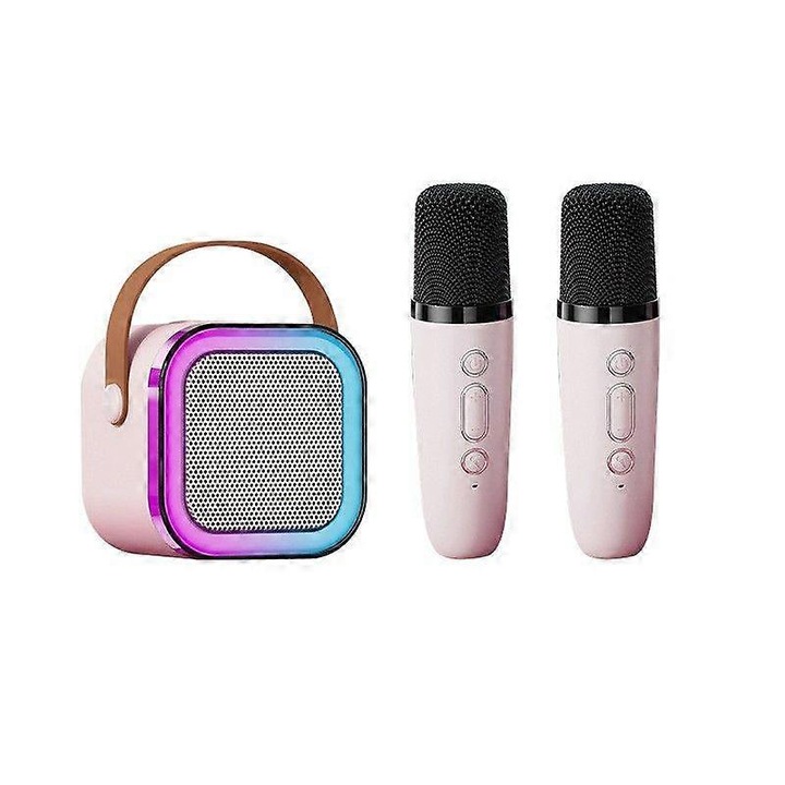Boxa portabila Bluetooth K13, microfon, iluminare, khaki roz, 140x140x60mm