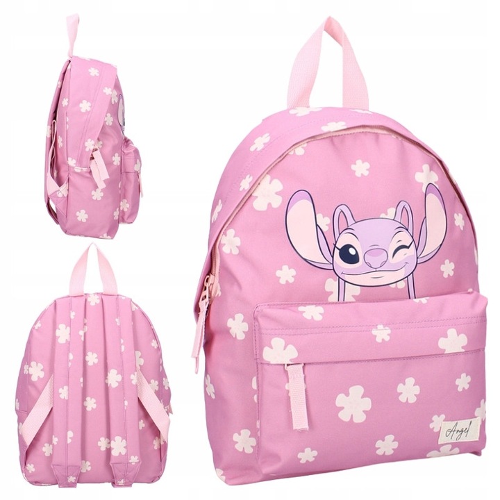 Раница за деца, Vadobag, Stitch, Устойчив полиестерен материал с мотив, Stitch ангел, Регулируеми презрамки, Мек подплатен гръб, Удобна за детска градина, Училище, Пътувания, 31x22x9 см, Многоцветна