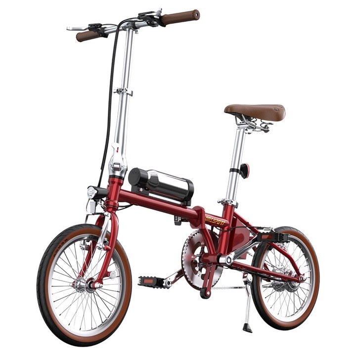 Bicicleta Electrica Pliabila ONESPORT OT02, Motor 250W, Baterie 36V 5.2Ah, Autonomie pana la 25 km, Roti 16", Viteza 25 km/h, Doar 14, 5 kg, Rosu