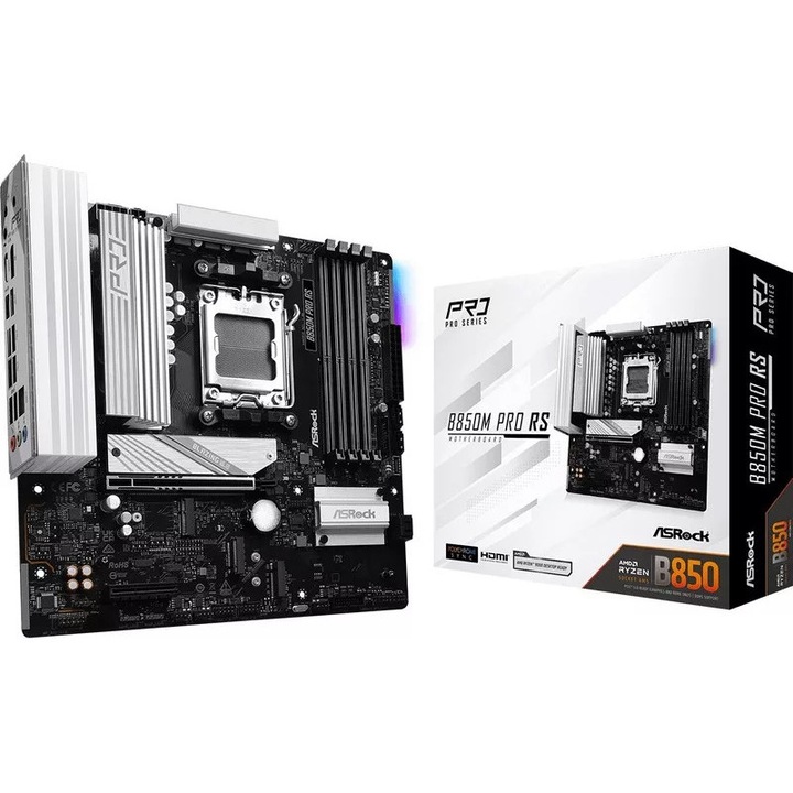 Placa de baza AM5 AsRocK B850 MicroATX DDR5 WiFi6e BT5.2 B850M PRO RS