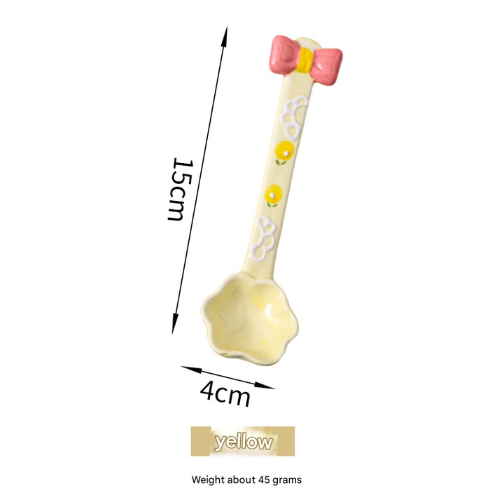Lingura ceramica, maner lung, roz-galben, 15cm